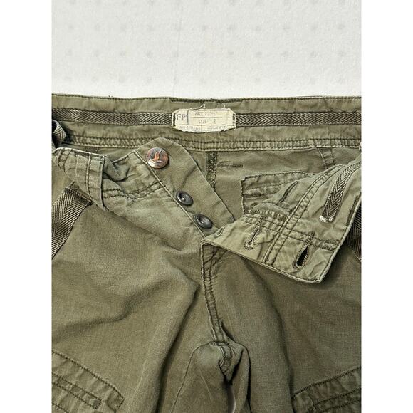 Free People Green Cargo Pants Women’s Size 2 Utility Boho Ruched Leg Ankle Snap - Picture 3 of 6